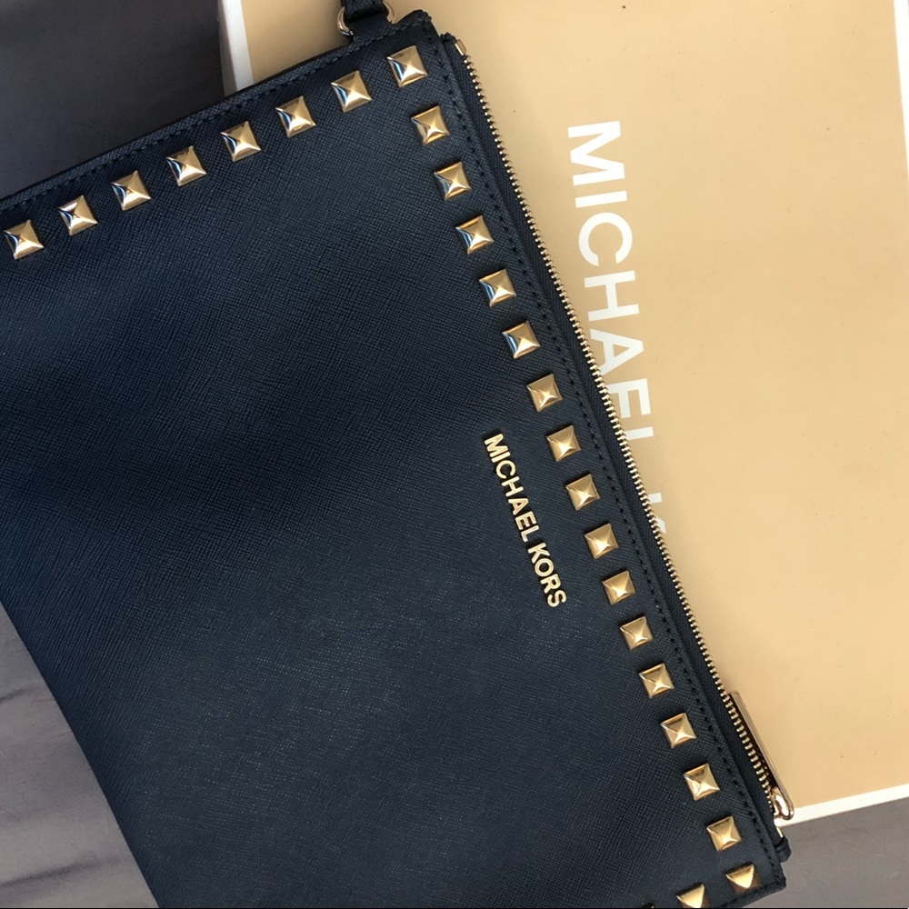 Michael Kors Selma Navy studded clutch